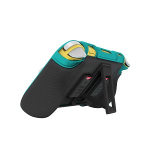 2 in 1 Hard PC+TPU Protective Case Cover with 2 Game Card Storage Slot and Stand Holder for Nintendo Switch Lite Console Black+Turqouise