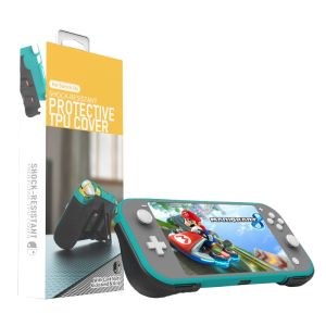 2 in 1 Hard PC+TPU Protective Case Cover with 2 Game Card Storage Slot and Stand Holder for Nintendo Switch Lite Console Black+Turqouise