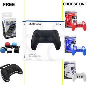 PS5 DualSense Midnight Black+Silicon case+bag Controller+Double Charger+Caps 2PCS