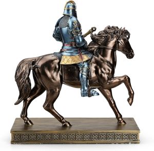 HDMbigmi King's Guard Cavalry Warrior Leader Swordsman Armor Knight Statue Ornament with a Metal Sword Letter Opener Top Collection as Gift for Office and Home (Blue) 