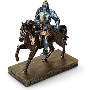 HDMbigmi King's Guard Cavalry Warrior Leader Swordsman Armor Knight Statue Ornament with a Metal Sword Letter Opener Top Collection as Gift for Office and Home (Blue) 